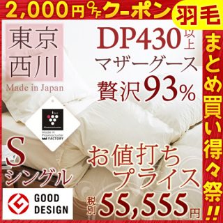 おすすめの”冬用”羽毛布団・西川産業(東京西川) ウクライナ産シルバーマザーグースダウン(シングル)55,555円